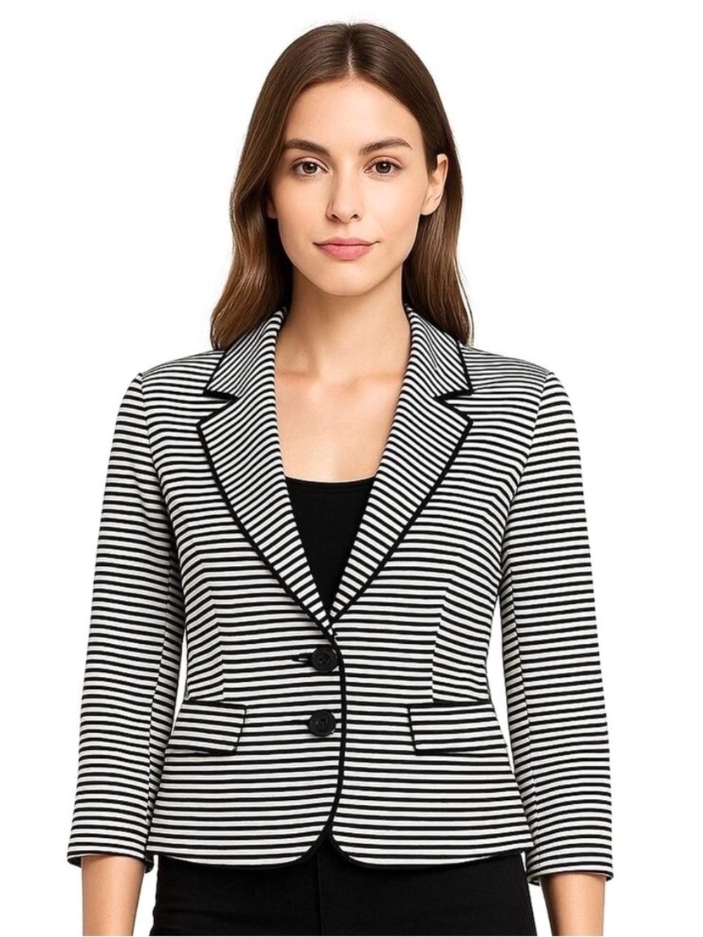 BCBG Striped Black & White Cropped Blazer Jacket Women’s Small